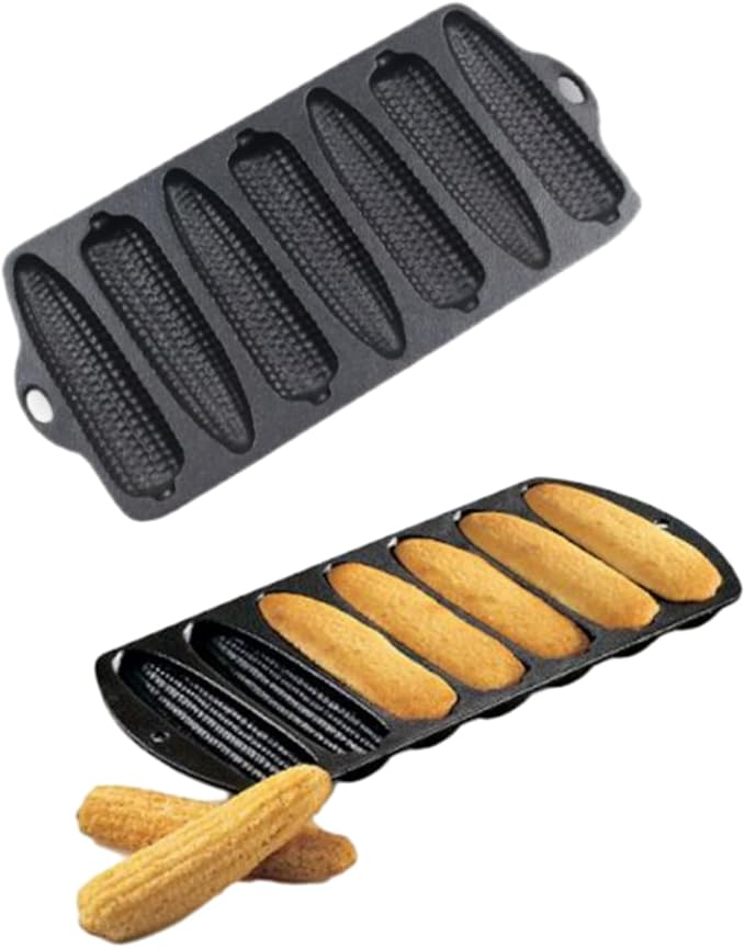 2 Pcs Cast Iron Corn Pan Baking Bread Molds 7-Hole Corn Pancake Pan Uncoated Cake Baking Tray Compatible with Oven, Stovetop, Grill, and Campfires