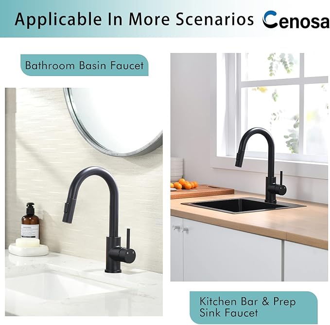 Modern Bar Sink Faucet for Kitchen Sink Single Handle with Pull Out Sprayer Hot and Cold Prep Sink Faucet Matte Black