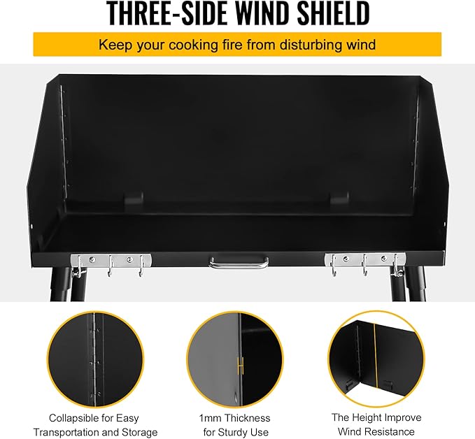 Carbon Steel Camp Cooking Table,30x16 Inch Dutch Oven Table,with Three-Sided Windscreen and Four Legs for Grill Travel Table Outdoor Picnic,Beach,BBQ,Backyards