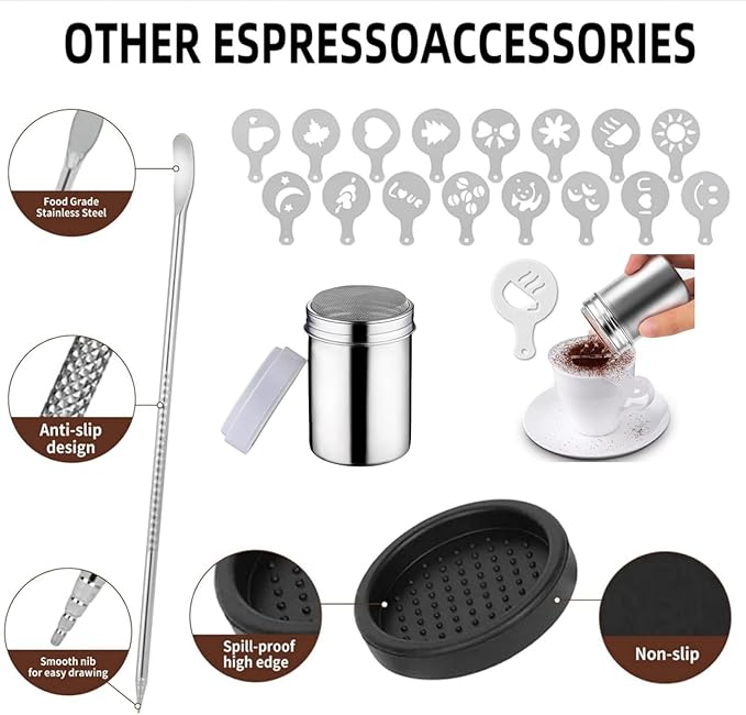 25 PCS Espresso Accessories - 53mm Coffee Tamper Set, with Tamper, WDT Tool,Stirrer, Frothing Pitcher, Latte Art Pen, Tamper Mat, Stencils for Machine, Dosing Funnel, Coffee Sifter Sprinkler Powder