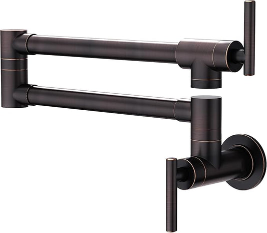 GIMILI Oil Rubbed Bronze Pot Filler Commercial Wall Mount Folding Double Joint Swing Arm Pot Filler Rotatable Wall Faucet