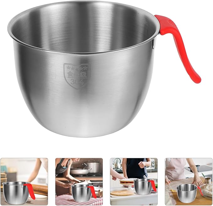 Stainless Steel Mixing Bowl with Handle 7.5 Inch Deep Batter Bowl for Kitchen Baking Cooking Prep