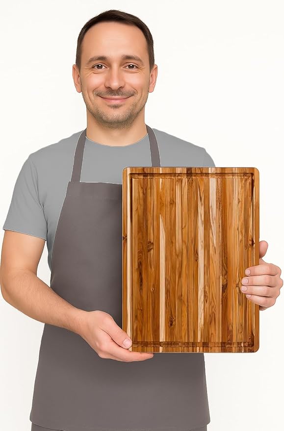 Teakhaus Carving Board and Cutting Board Oil Set - Includes Small (S) Wood Cutting Board with Juice Groove and EON Food Grade Mineral Oil - Knife-Friendly - FSC Certified