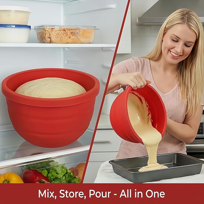Silicone Bowl Liners for Kitchen 5Qt Tilt-Head Stand Mixers, Mixing Bowl Inserts with Lids, Non-Stick & Heat Resistant, Mixer Accessories Not for Bowl-Lift Models, Replacement Liners set of 3