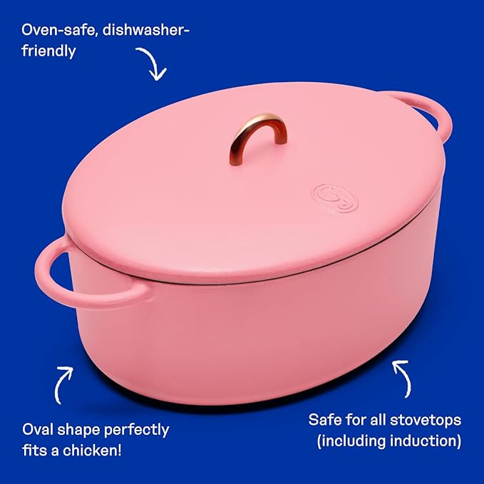 Great Jones Dutchess Cast Iron Dutch Oven Pot With Lid (Taffy) - Large 6.75 Quart Size, Dual Handles - All Stovetop Safe - 500° Dutch Oven For Bread Baking | Dishwasher Friendly
