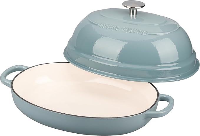 Enameled Oval Cast Iron Dutch Oven Pot with Lid, Bread Dutch Oven for Sourdough Bread Baking, Dutch Oven Bread, Bread Oven, 6QT, Seasalt