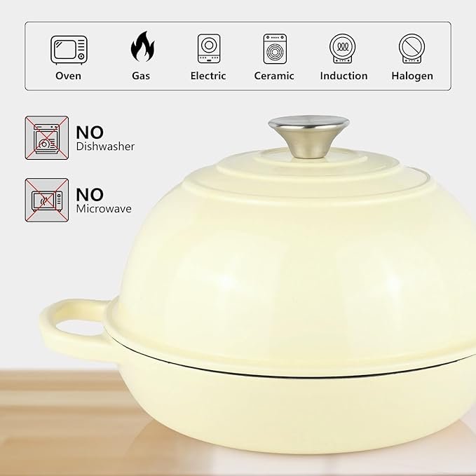 6QT Bread Dutch Oven Pot with Lid, Enameled Cast Iron Dutch Oven for Sourdough Bread Baking, Roasting, Stewing and Soup, Non-Stick Enamel Cookware for Oven/Stovetop, Perfect for Homemade Bread, Beige