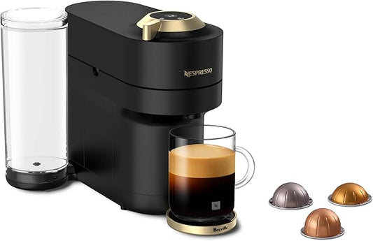 Nespresso Festive Vertuo Pop+ Coffee and Espresso Maker by Breville, Matte Black Gold, 37.2 Fl Oz capacity