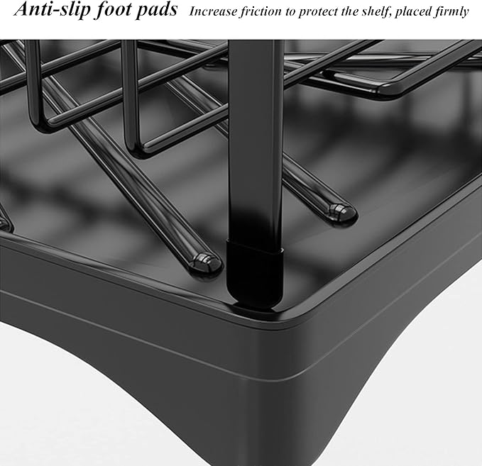 Large Dish Drying Rack, Multifunctional 2-Tier Dish Rack for Kitchen Counter, Anti-Rust Drying Dish Rack with Cutlery and Cup Holders for Various Kitchenware, Black