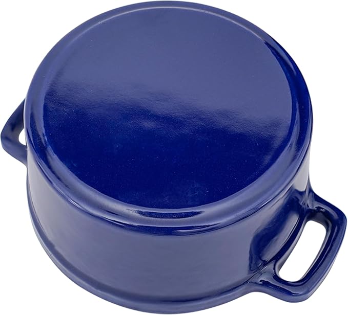 Mini Cocotte 16 oz Mini Dutch Oven 0.5 qt. Cast Iron Garlic Roaster for Oven Garlic Confit Pot Ramekins with Lids Oven Safe Set of 2, Blue