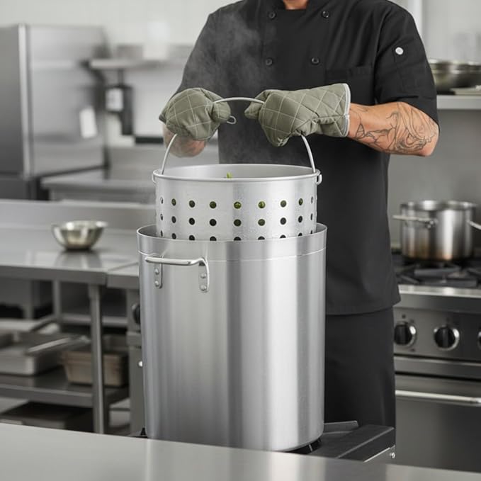 TrueCraftware- 50 qt./ 60 qt. Aluminum Steamer Basket 14-1/2" x 12-5/8" fits 50 qt /60 qt. Stock Pot- Steamer Cookware Steamer Basket Insert Steamer Basket for Veggie Fish Seafood Cooking