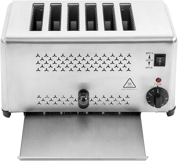 6 Slice Bread Toaster, 1650W Stainless Steel Commercial Toaster with Wide Slots, Electric Bread Baking Machine with Timing Function, 5 Settings for Restaurant Kitchen, Bakery, Home Use