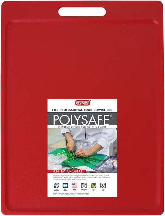 Dexas NSF Certified Polysafe Cutting Board with Handle, 11 x 14.5 Inches, Reversible Kitchen Cutting Board, Red