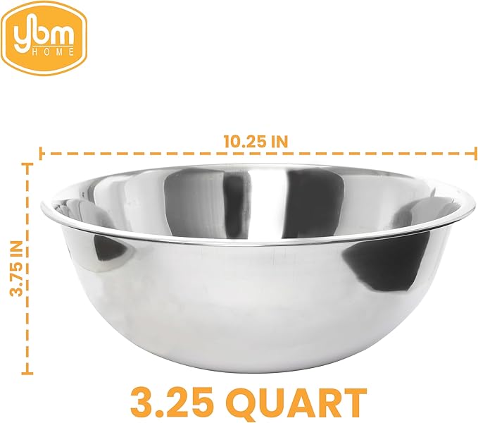 YBM HOME Stainless Steel Mixing Bowl - Premium Polished Mirror Nesting Metal Bowl for Cooking and Serving, Stackable for Convenient Storage 1191 (3.25 Quart)