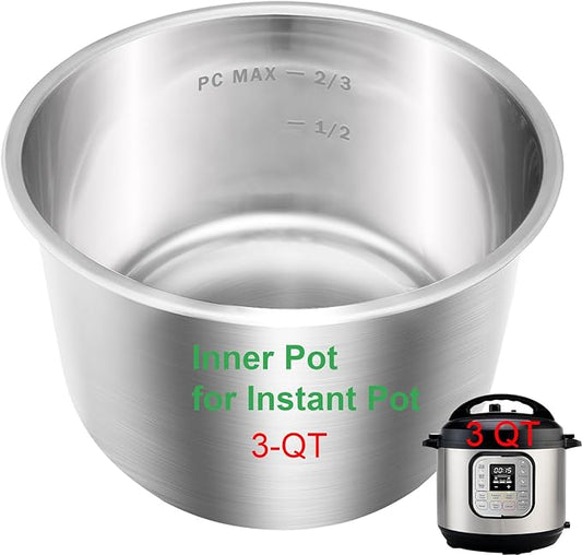 Stainless Steel Inner Pot for Instant Pot 3-Qt, 304 (18/8) Stainless Steel Replacement Pot for Instant Pot 3-Quart, Insert for Insta Pot, Liner for Instantpot with Thick Bottom, Non-Toxic (No Teflon)