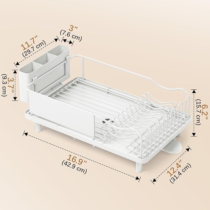 Dish Drying Rack Large Capacity - Stainless Steel Dish Rack for Kitchen Counter with Drain Board, Rustproof Dish Drainer with Auto Drain Spout, Utensil Holder & Glass Holder, Dinnerware Organizer