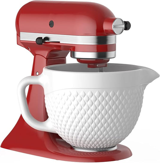 GVODE Ceramic Mixer Attachment Fit 4.5-5Q Tilt-Head Models, 5Qt Ceramic Bowl for KitchenAid Mixers, Vintage Pineapple Design | Microwave & Dishwasher Safe Baking