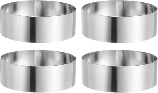 HARFINGTON 4PCS Round Cake Ring 6 x 2 Inch Seamless Stainless Steel Pastry Mousse Dessert Ring Mirror Coating for Baking Cooking Making Tool