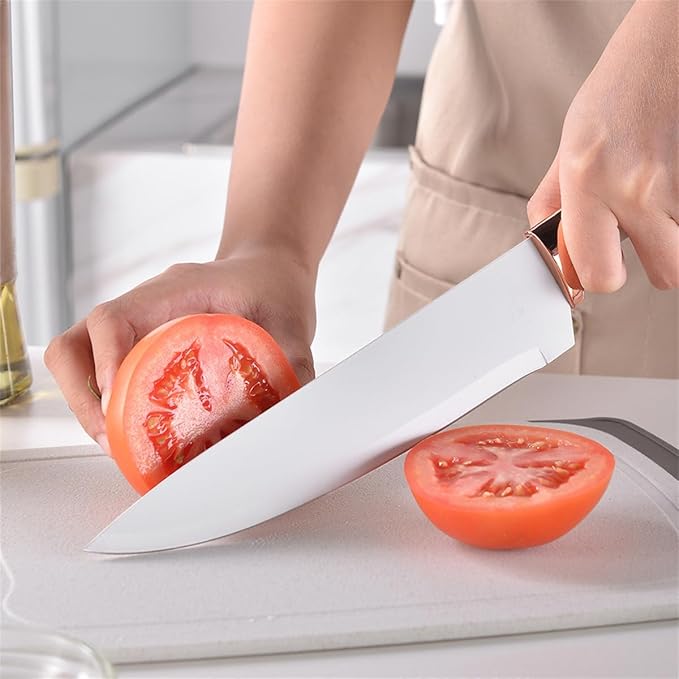 19 Pieces Kitchen Utensils and Knife Set with Block, Inldued 9 Pieces Silicone Cooking Utensils Set 5 Pieces Sharp Stainless Steel Chef Knives Scissors Whisk Tongs and Cutting Board (BEIGE)