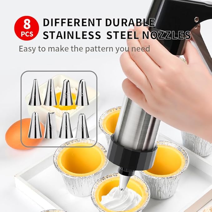 Cookie Press Gun Kit, Spritz Cookie Press with 13 Discs, 8 Piping Tips, Stainless Steel Cookies Maker for Baking, DIY Christmas Cookies and Decorating