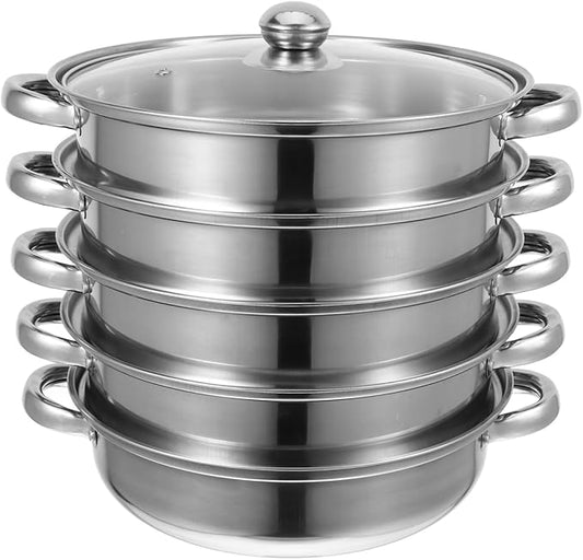 YARNOW 5 Tier Stainless Steel Steamer Pot 12.20 Inch Multifunctional Stockpot for Soup and Food Steaming Space Saving Kitchen Cookware for Family Use