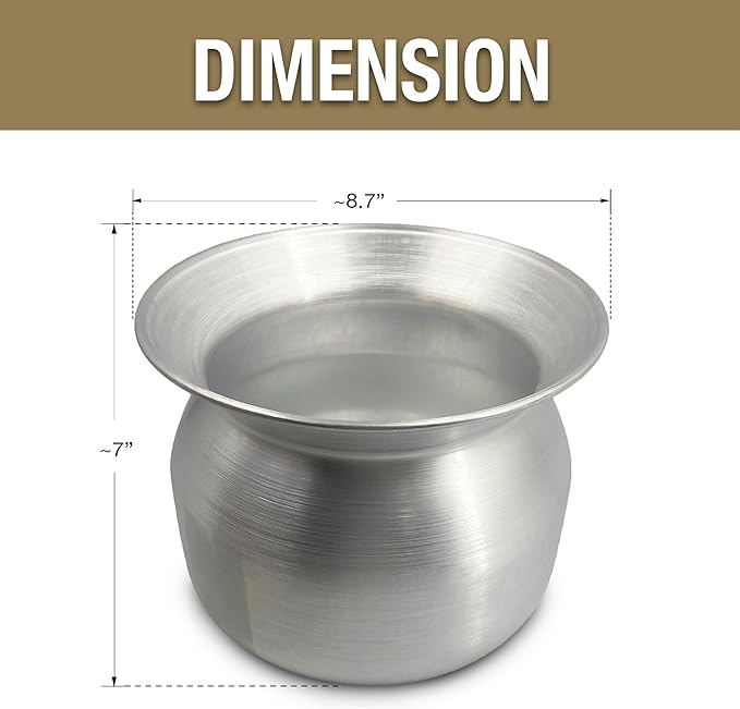 Sticky Rice Aluminum Cook Pot from Thailand - Genuine Replacement Pot for Traditional Steamer Crock, Family Size 8.67 Inch Standard Diameter (22 cm)
