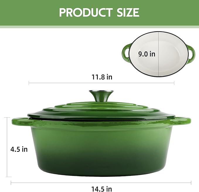 5.5 Quart Oval Enameled Cast Iron Dutch Oven Pot with Lid, Oven Safe up to 550° F & Dishwasher Safe, Sturdy Dutch Oven Cookware