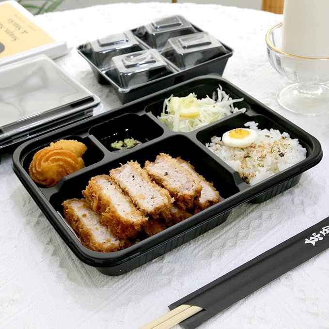 5 Compartment Meal Prep Containers With Lids - (50 Pack) Plastic Food Bento Boxes Stackable Reusable Disposable Microwaveable Safe