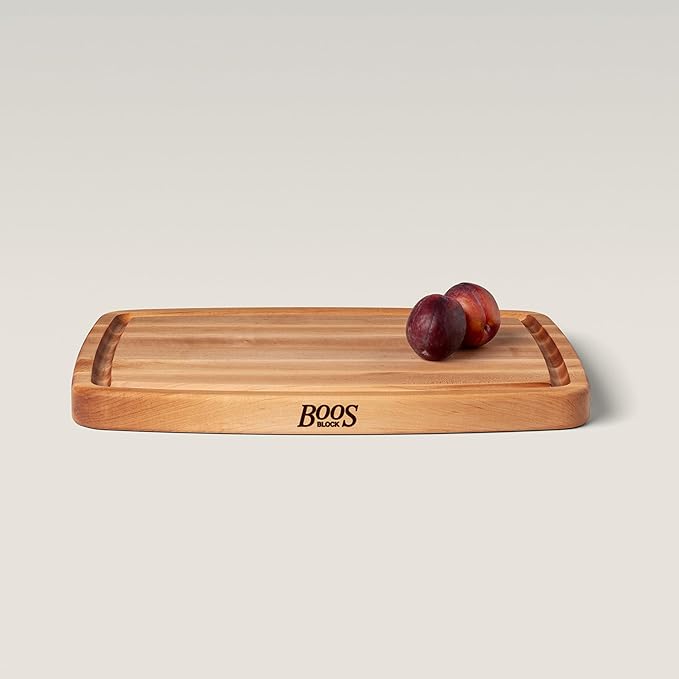 John Boos CB Series Rectangular Wooden Maple Cutting Board 20”x14” – 1.5” Thick, 12-lb Reversible Butcher Block with Rounded Edges, Juice Groove, Edge-Grain & Finger Grips – Made in the USA
