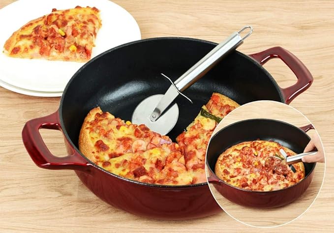 La Cuisine Cast Iron Braiser Shallow Dutch Oven Braising Saute Pan 3.75 QT 11" Dia. Internal Matte Black Enamel Coating, Oven Safe up to 500° F Cranberry
