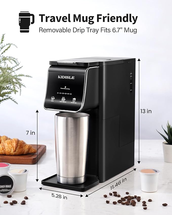 Hot & Iced Single Serve Coffee Maker for K Cup & Grounds, 6–16oz Brew Sizes, 40oz Water Tank, Reusable Pod Filter, Easy-to-Use, Black