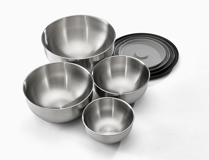 Joseph Joseph Prep&Store- Stainless Steel Mixing Nest Bowls with Lids, 8 piece Metal Bowl food Storage Set, Stainless Steel