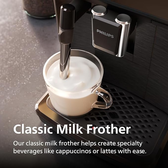Philips 1200 Series Fully Automatic Espresso Machine, Classic Milk Frother, 2 Coffee Varieties, Intuitive Touch Display, 100% Ceramic Grinder, AquaClean Filter, Aroma Seal, Black (EP1220/04)