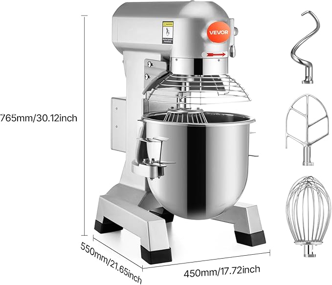 Happybuy 30Qt Commercial Food Mixer with Timing Function， Commercial Mixer 1250W Stainless Steel Bowl Heavy Duty Electric Food Mixer Commercial with 3 Speeds Adjustable, Perfect for Bakery Pizzeria