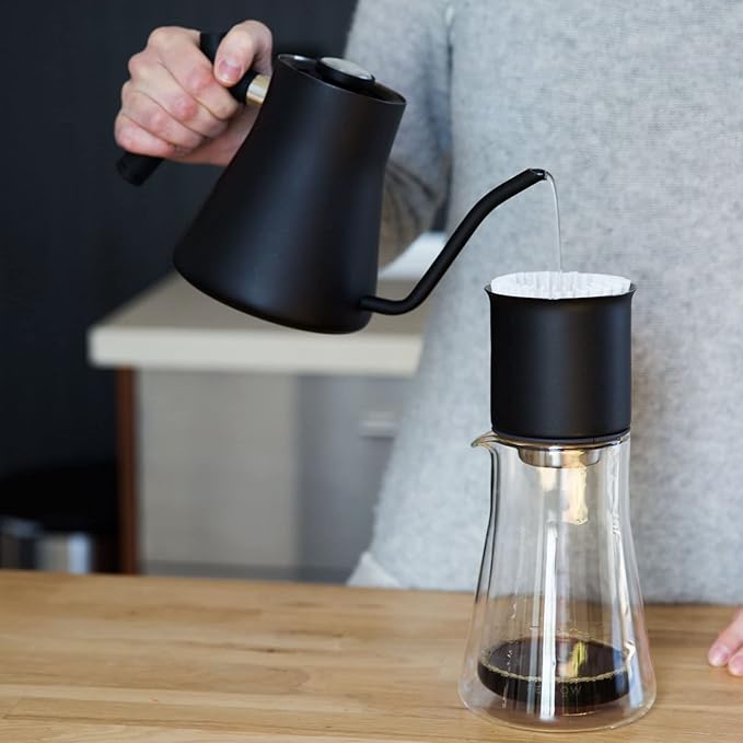 Fellow Stagg Pour-Over Dripper & Double Wall Glass Carafe Kit 20 oz [XF], Stainless Steel, Includes 20 Coffee Brewing Papers