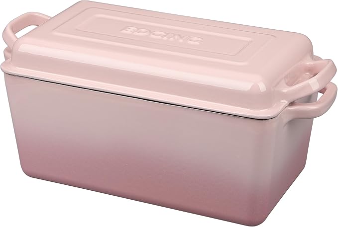 Enameled Cast Iron Dutch Oven, Oblong Bread Oven for Sourdough Bread Baking, Baking Pan, Dual Handles, Oven Safe, 4 Quart, Pink