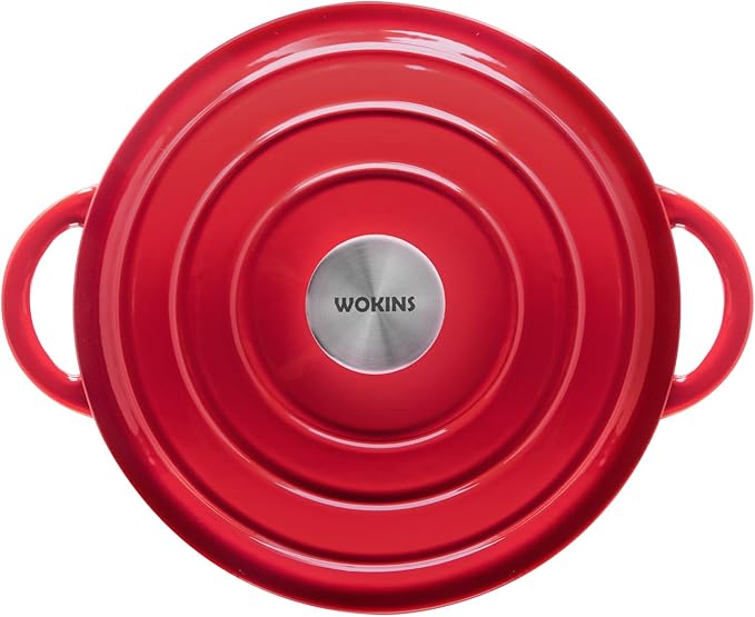 7QT Enameled Cast Iron Dutch Oven Pot with Lid,Heavy-Duty Cookware for Sourdough Bread Baking,Braising,Stews,Roasting,Oven Safe up to 500°F,RED