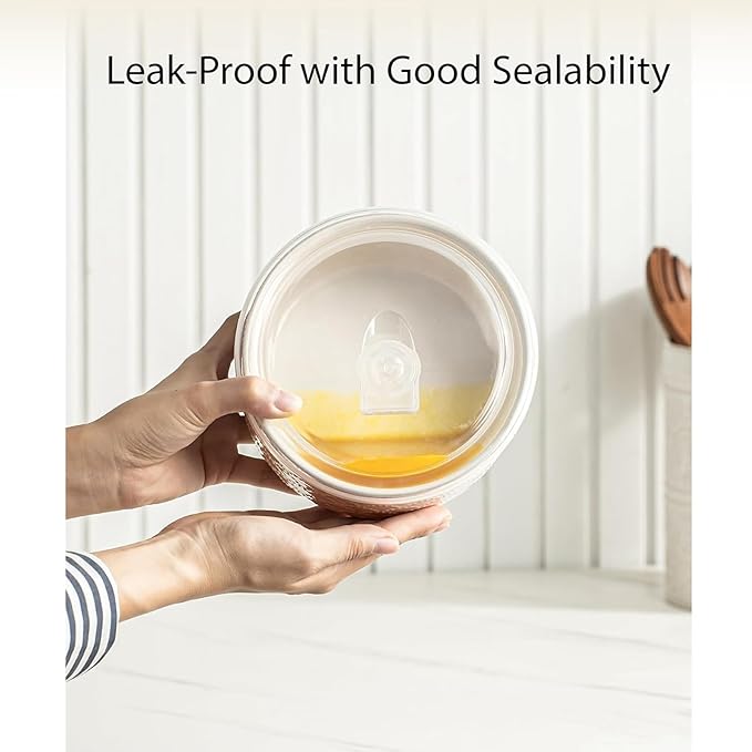 Mixing Bowls with Lids Set of 4, Ceramic Nesting Bowls, Embossed Mixing Bowl Set for Food Storage, Prep Bowl, Gift, Microwave and Dishwasher Safe, 10/18/33/50 OZ, Off-White