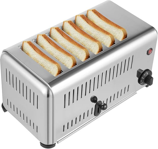 6 Slice Toaster, 1680W AC110V Electric Toaster Commercial Stainless Steel Bread Baking Machine with Wide Slot & Timing Function for Home Restaurant Bakery