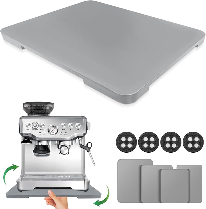Appliance Slider 360° Rolling Tray for Coffee Maker- Bamboo Coffee Pot Slider Tray for Countertop Rotation Sliding Tray with Wheels, Appliances Mat Easily from Under the Cabinet, Gray (15.7"×13")