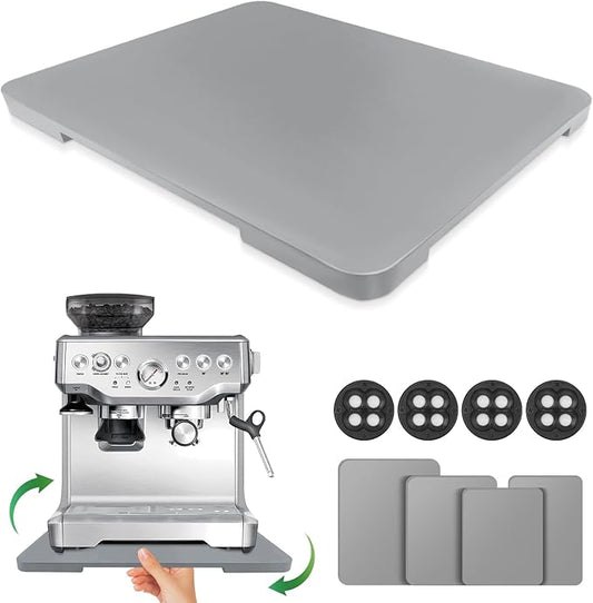 Appliance Slider 360° Rolling Tray for Coffee Maker- Bamboo Coffee Pot Slider Tray for Countertop Rotation Sliding Tray with Wheels, Appliances Mat Easily from Under the Cabinet, Gray (15.7"×13")