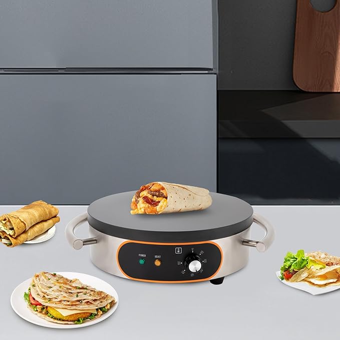 16" Crepe Maker 1500W 110V Commercial Electric Crepe Maker Non-Stick Pancake Baking Machine Single Pan Pancakes Maker Adjustable Temperature Control for Pancake Pan Griddle BBQ