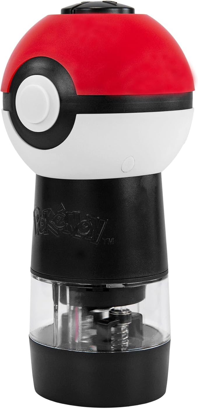 Uncanny Brands Pokémon Poké Ball Salt and Pepper Grinder – Dual Chamber Electric Mill with Adjustable Coarseness and LED Light – Battery Powered