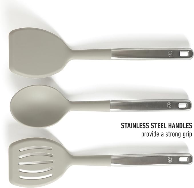 Calphalon Prime 7 Piece Sillicone and Teak Wood Kitchen Tool & Gadget Set - Taupe