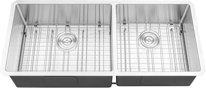42 in. x 19 in. x 10 in. 16-Gauge Stainless Steel Undermount 60/40 Offset Double Bowl Kitchen Sink with Bottom Grid, Silicon Dishrack, Pot Mat and Strainer
