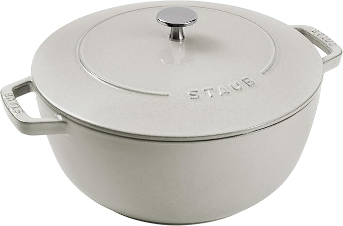Staub Cast Iron Essential French Oven, Dutch Oven, 5-quart, serves 5-6, Made in France - White Truffle
