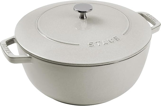 Staub Cast Iron Essential French Oven, Dutch Oven, 5-quart, serves 5-6, Made in France - White Truffle