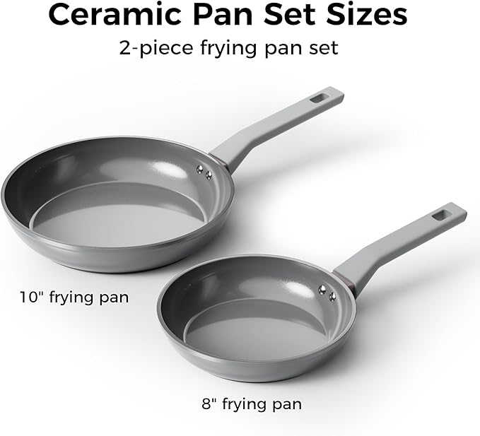 Sanho Diamond-Titanium Ceramic Nonstick Fry Pan Set, 20cm & 26cm Frying Pans, PFAS PFOA PTFE Free, Dishwasher Safe & Induction Compatible Cookware with Cool-Touch Handle, Gray