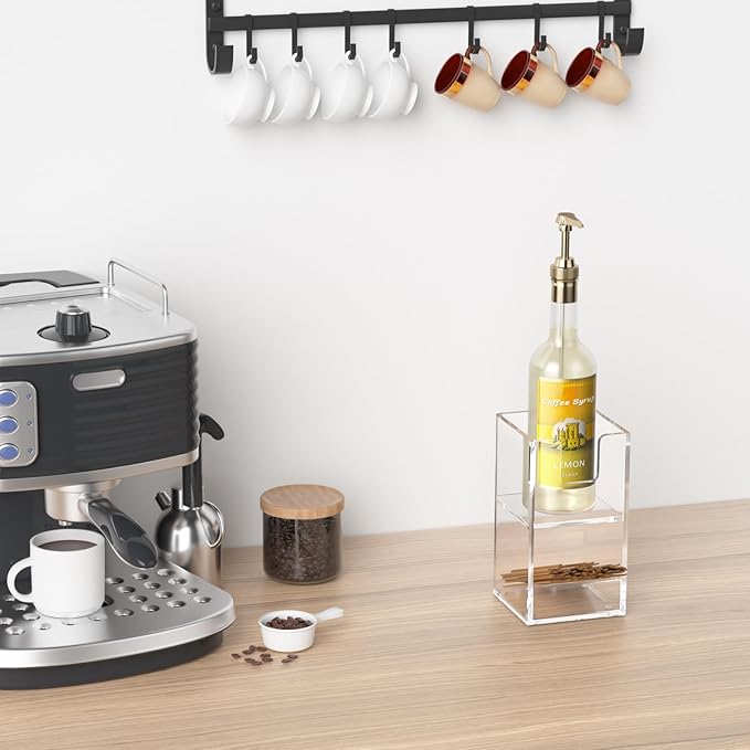 Coffee Condiment and Cup Organizer - 2-Tier Upright Cup and Lid Holder with Straw Organizer 2 Compartments Clear Acrylic Cup Dispenser for Restaurant Breakroom Coffee Station Countertop