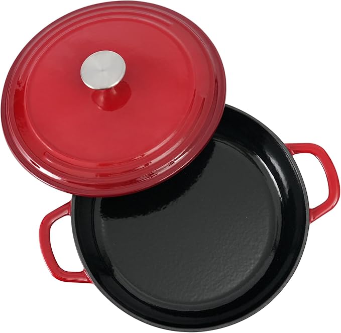 Braiser Enameled Cast Iron Braiser 3 qt Braiser Pan with Lid Red Shallow Cast Iron Casserole Braiser Pan with Handels